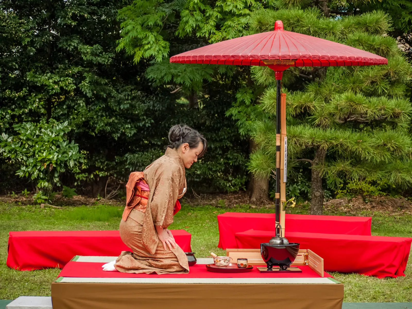 Japanese tea ceremony in a garden